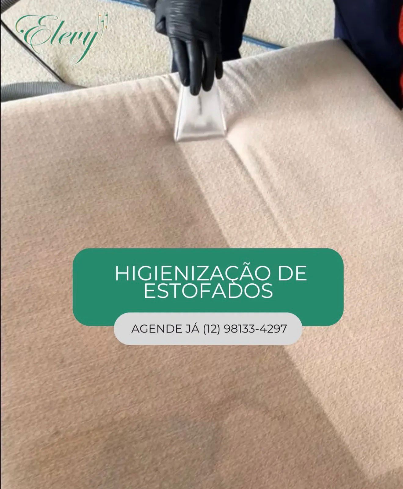 Técnico da Elevy higienizando estofado com extrator profissional